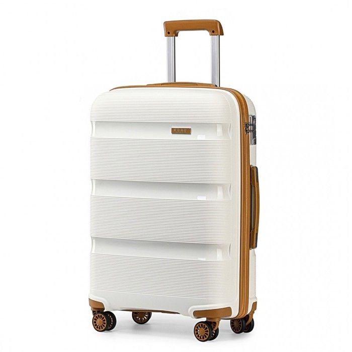 Valise Cabine Kono 55cm Rigide - Polypropylène Léger, 4 Roues, Serrure TSA, 40L, Blanc Crème