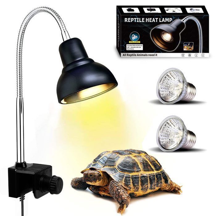 Comparer les prix de Lampe Chauffante Reptiles  avec 2 Ampoules et Pince Pivotante 360°, pour Tortue, Serpent, Lézard, Caméléon