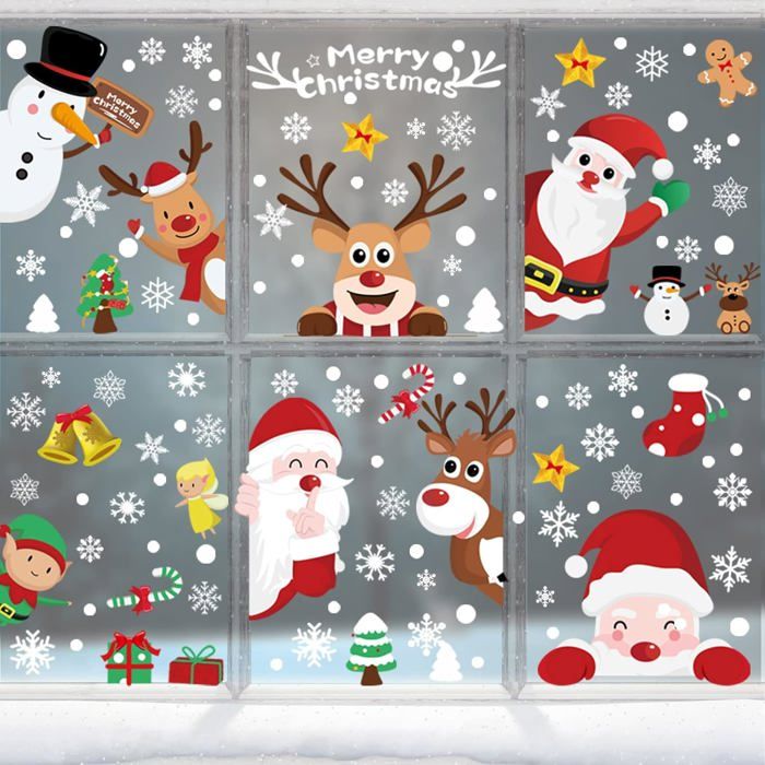 9 Autocollants Fenêtre Noël En PVC - Flocons De Neige, Amovibles Et Réutilisables - Décoration Intérieure