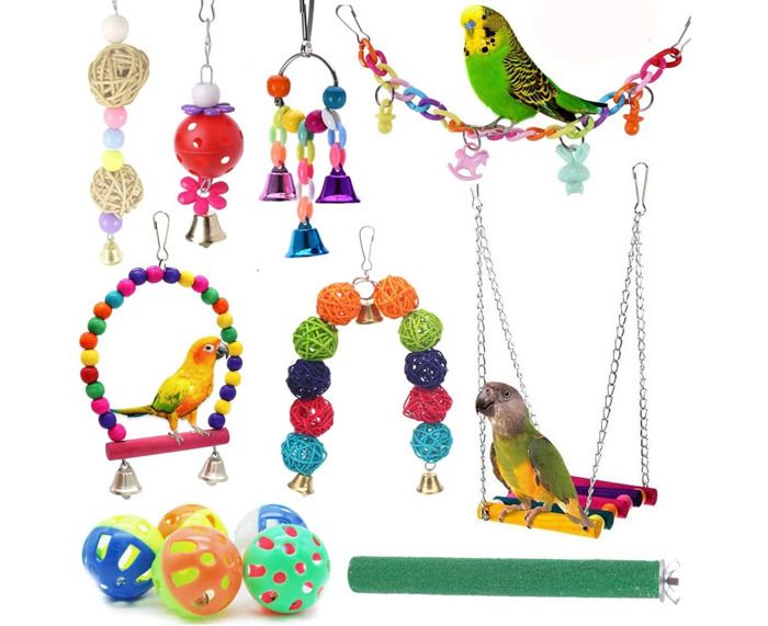 Meilleurs prix pour Lot de 12 jouets pour oiseaux, balançoires pour perroquets – Clochettes à mâcher suspendues pour cages à oiseaux, adaptés aux pe