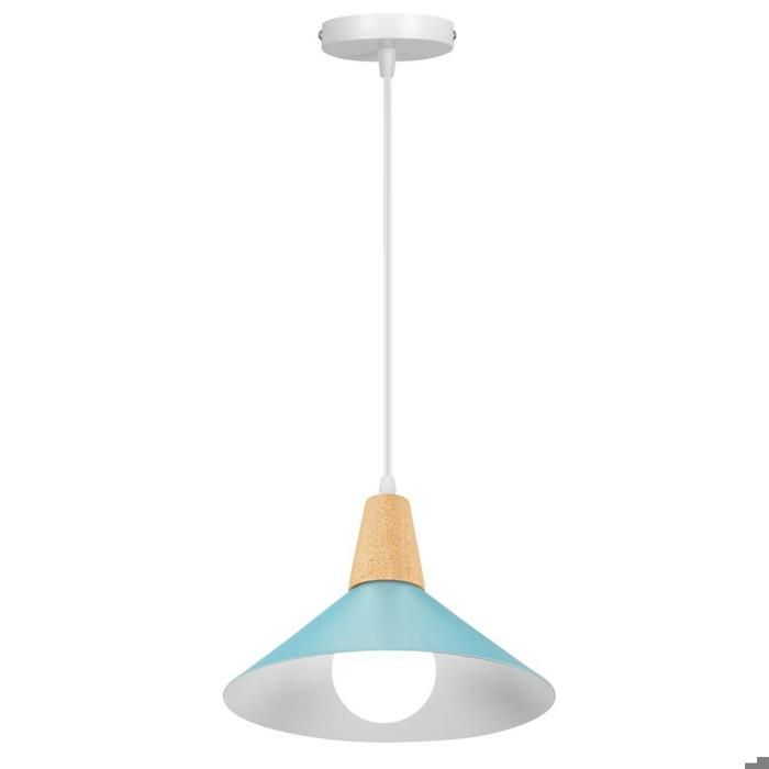 WOTTES Suspension en Bois et Métal - Bleu clair 1pcs Ø25cm - E27 - Design rétro Chapeau - Éclairage intérieur Lustre Cuisine