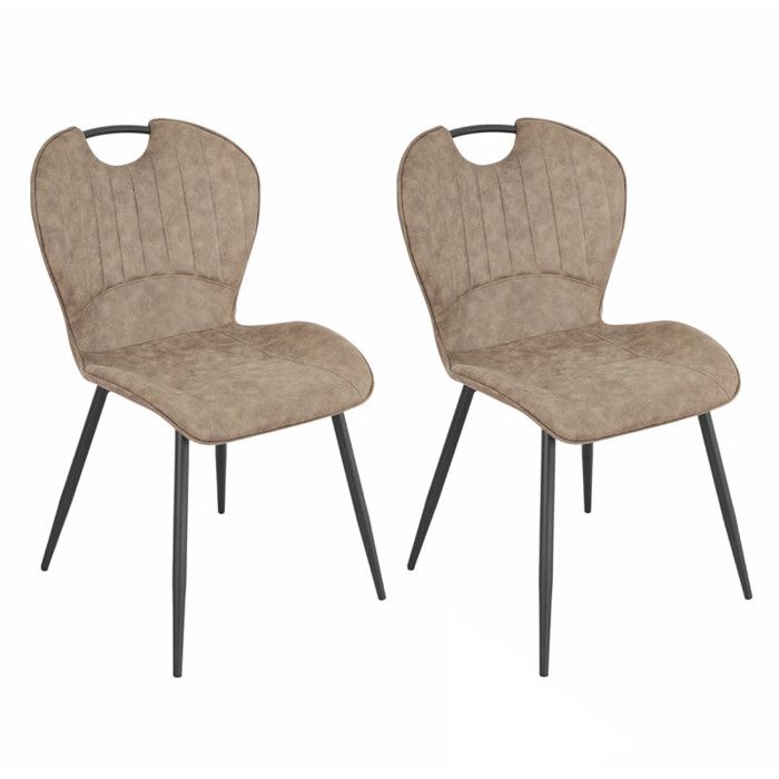 Lot 2 chaises en microfibre taupe effet vieilli pieds métal - WILLY 2 Meubletmoi Lot 2 chaises en microfibre taupe effet vieilli pieds métal - WILLY 2 Meubletmoi