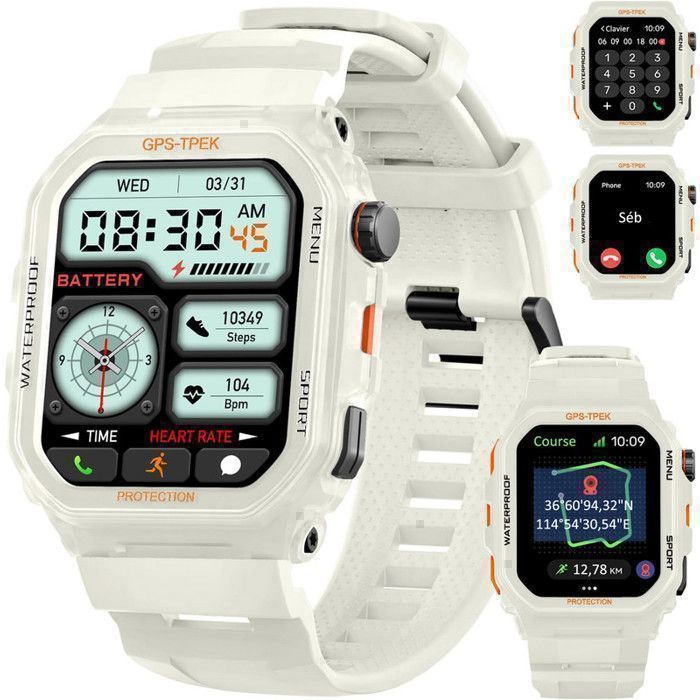 XtraDiTech Montre Connectée GPS Cardio Sport Suivi Itinéraire Localisation Longitude Latitude Couronne Numérique Alexa Strava Beige