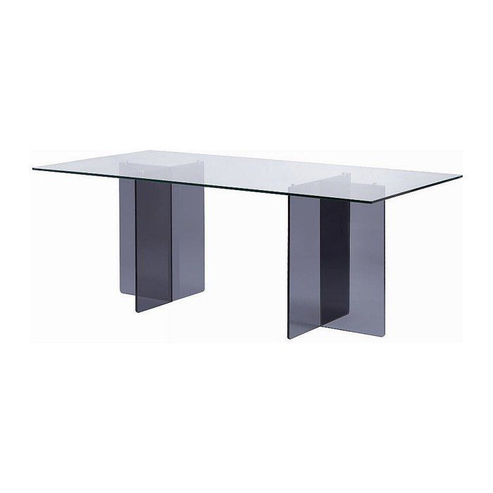Table à manger 8 personnes en verre trempé - Transparent et anthracite - BYLENA