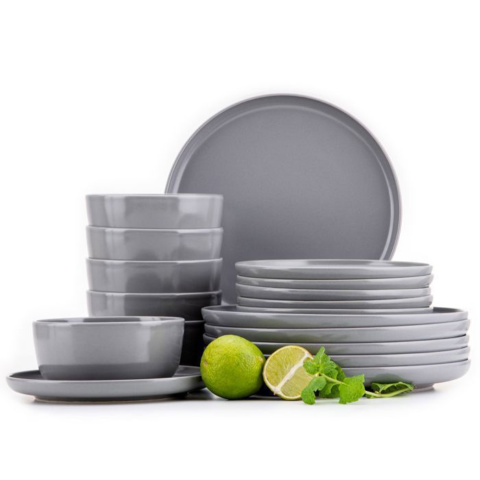 KONSIMO Service de table complet VICTO avec bols set de vaisselle (18 pièces) pour 6 personnes faïence mat Gris