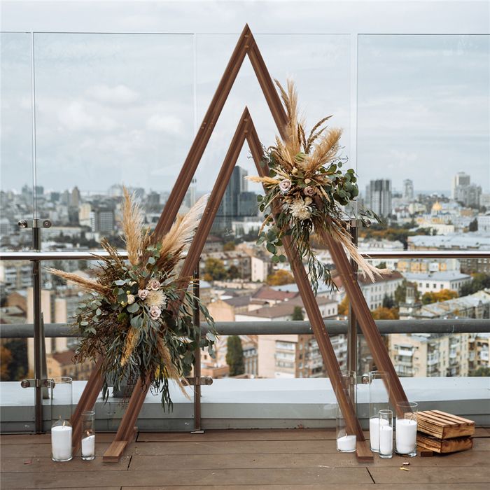 2 PCS Arche de Mariage en Bois - Triangle Arche pour Décoration de Mariage Ceremonie - Installation Facile 210x300 / 170x255cm