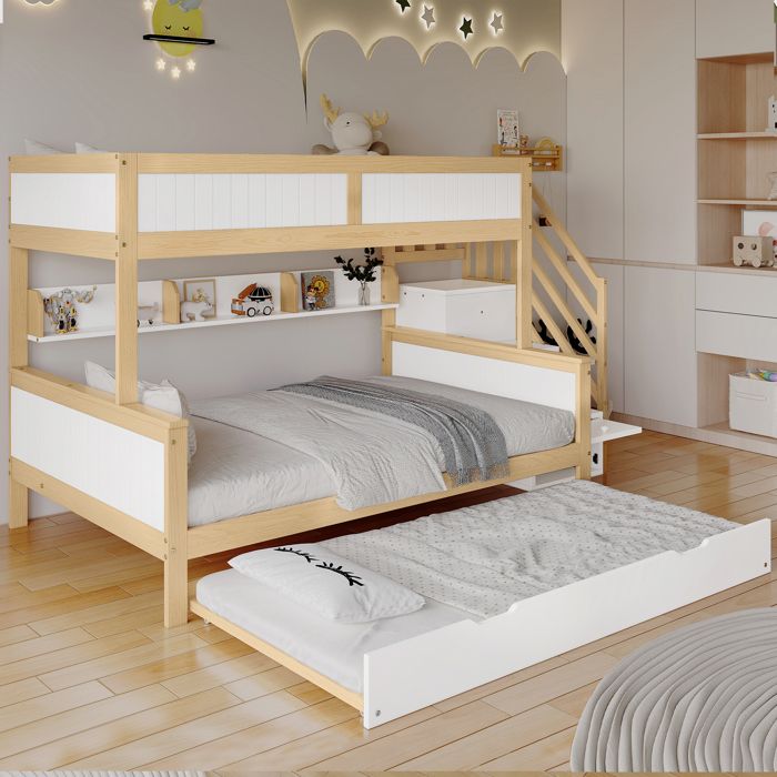 Lit Cabane Superposé Enfant - 90x200 Et 120x200 - Avec Toboggan, 2 Tiroirs, Échelle Inclinée - Anti-Chute - Blanc