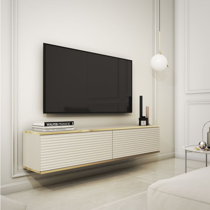 Banff TV135 MDF – meuble TV beige mat / chêne artisan largeur 135 cm hauteur 30 cm profondeur 32 cm Banff TV135 MDF – meuble TV beige mat / chêne artisan largeur 135 cm hauteur 30 cm profondeur 32 cm