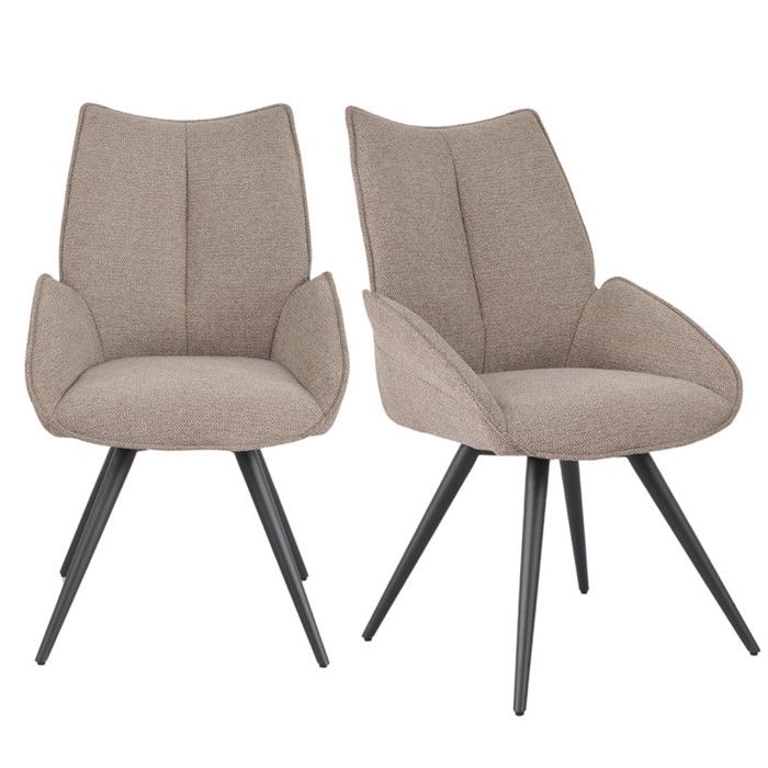 Lot 2 chaises pivotantes 180° en tissu taupe pieds métal noir - PALOMA Meubletmoi Lot 2 chaises pivotantes 180° en tissu taupe pieds métal noir - PALOMA Meubletmoi