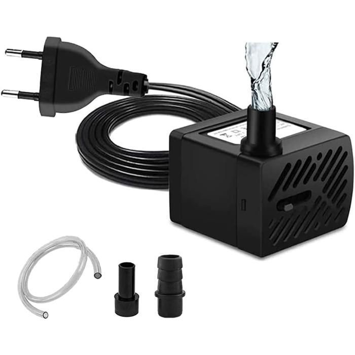 Comparer les prix de Mini pompe a eau - Pompe fontaine a eau chat - 5 W - 350L/H - Petite pompe à eau réglable - Câble dalimentation de 15 m - 2 buses