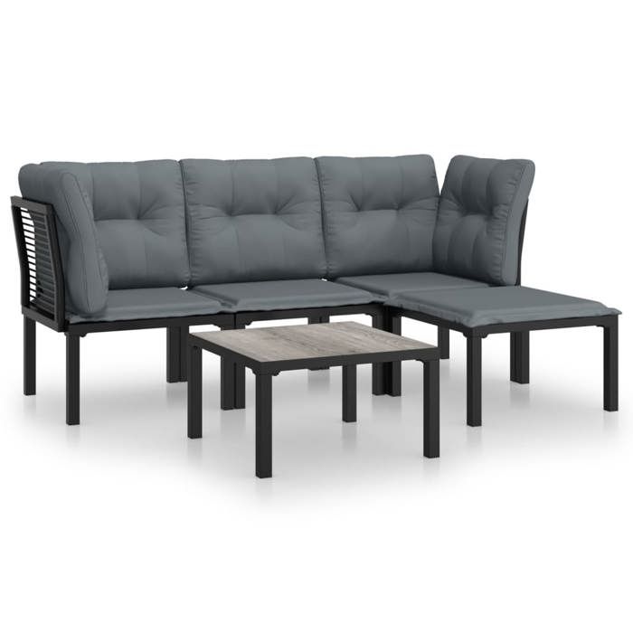Soldes Dété* Ensemble de salon de jardin - 5 pcs noir - Mobilier dextérieur - et gris résine tressée - Anti corrosion FR1334115