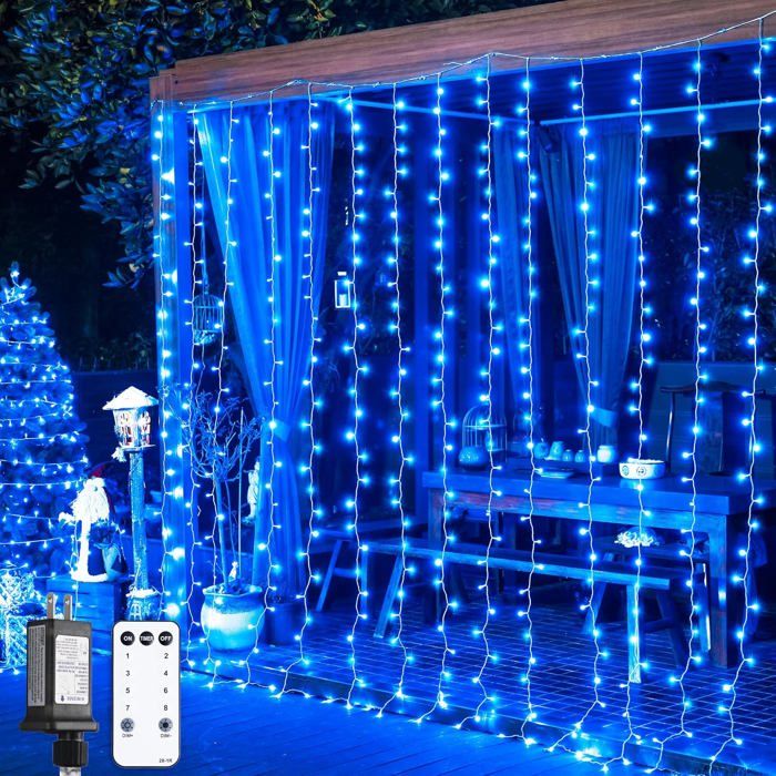 ®RisingFF Guirlande lumineuse de Noël à 300 LED bleue idéale pour la décoration de jardin dintérieur et dextérieur
