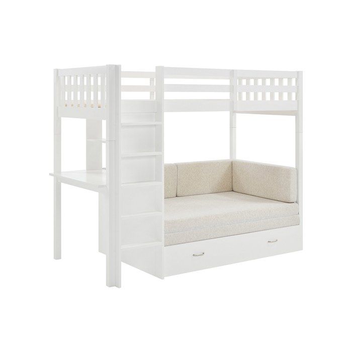 Lit mezzanine 90 X 190 cm avec sofa convertible - Pin et MDF - Blanc - ORPELIA