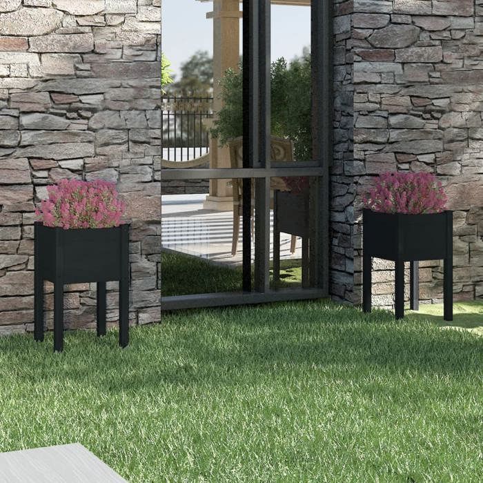 Prix bas - Cache-pot-Bac fleurs-Jardinières dextérieur 2pcs Noir 40x40x70cm Bois de pin massif （625911125971)
