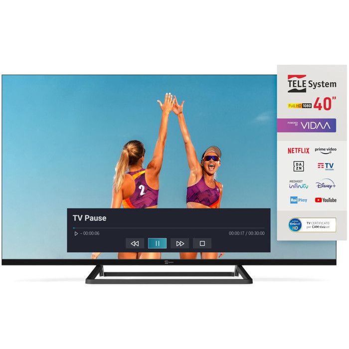 TELE System Smart TV 40 Pollici Full HD LED Frameless DVB T2 tivùsat