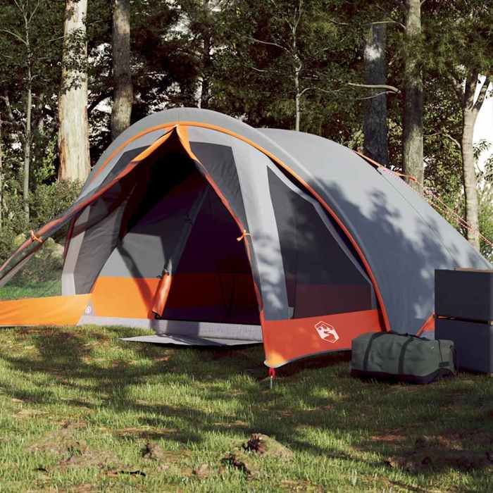 Tente de camping - vidaXL - 4 personnes - Imperméable - Gris et orange