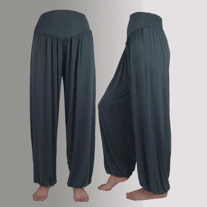 Pantalon sarouel de danse de sport de yoga en coton élastique pour femme - Gris foncé Gris foncé