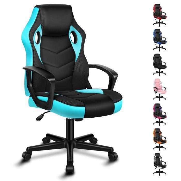 ALFORDSON Mega Chaise de bureau gaming Tissu patchwork en similicuir ergonomique Bureau à roulettes réglable en hauteur - vue 6