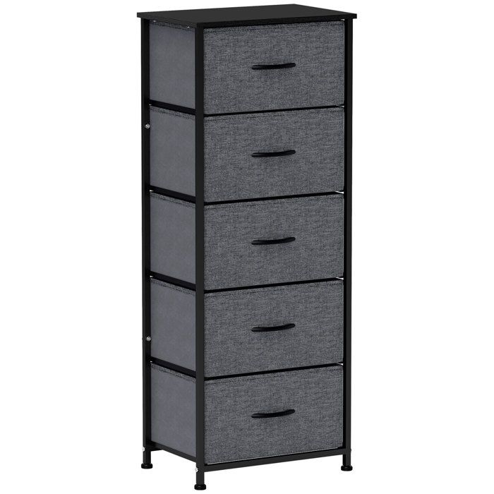 Commode - HOMCOM - 5 tiroirs pliants en tissu non tissé - structure acier noir - 45 x 30 x 116 cm - gris foncé