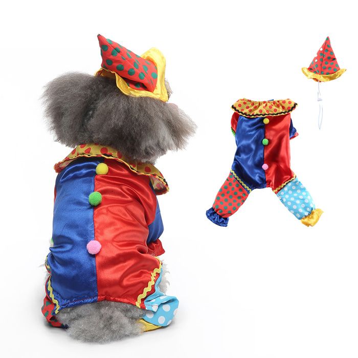 Costume de clown pour chien déguisement dHalloween pour petits chiens et chats vêtements amusants de style clown cosplay fête