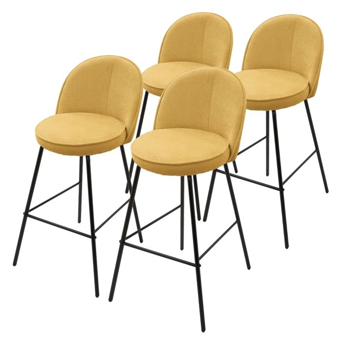 Lot 4 tabourets de bar ML-Design tissu moutarde hauteur 75 cm avec dossier et repose-pieds cuisine
