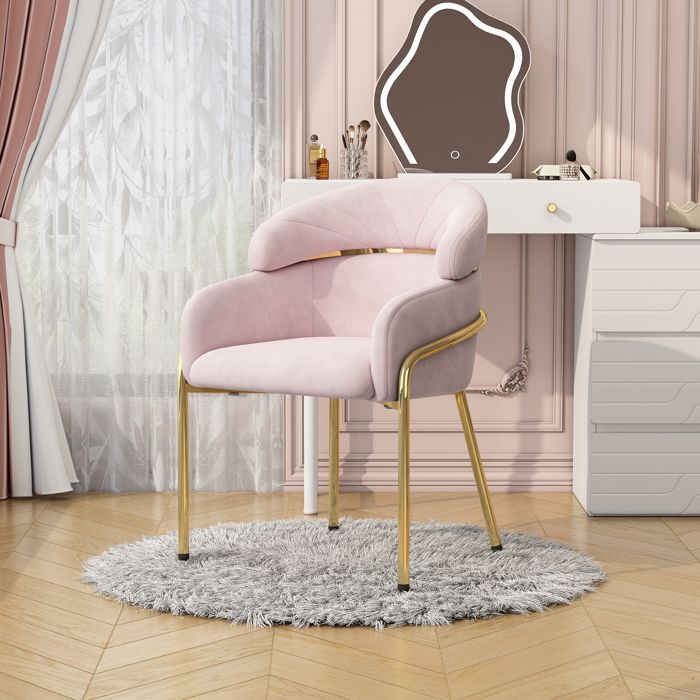 Chaise à manger individuelle luxe léger salon chambre à coucher chaise longue avec quatre jambes métalliques velvet rose