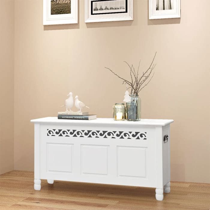 Banc de rangement baroque - vidaXL - Blanc - PFDM - 96x32x51 cm - Grand compartiment de rangement - Coffre de rangement