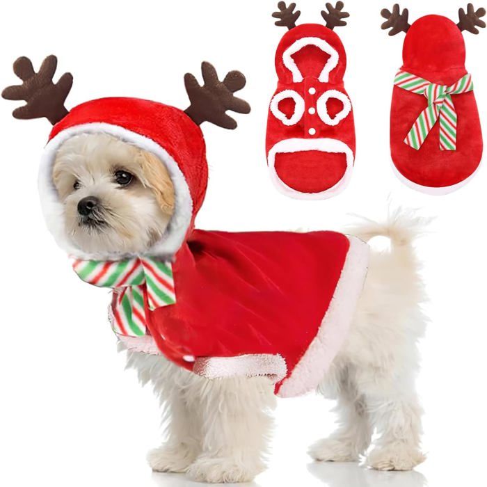 Déguisement de Noël pour animaux - MICH - Rouge - Écharpe incluse - Pour petits et moyens chiens et chats