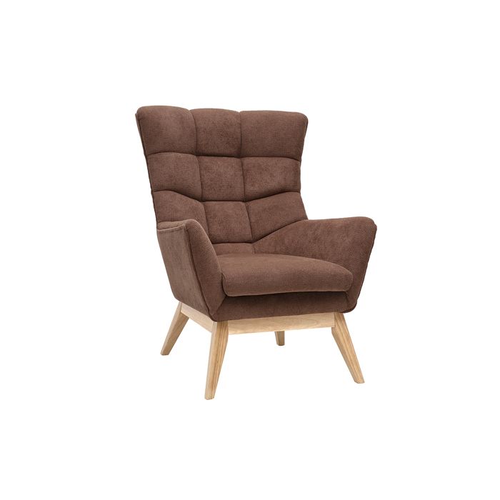 Miliboo - Fauteuil scandinave en tissu chenille terre brûlée et bois clair BRODY