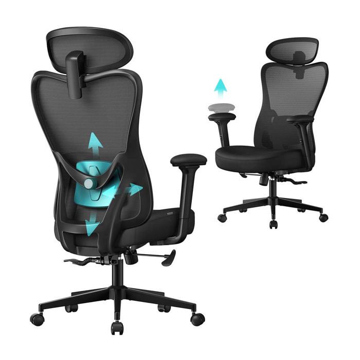 Fauteuil de bureau - HELLOSHOP26 - Ergo - Dossier S 95°-135° - Têtière & lombaire réglables - Support 150 kg Fauteuil de bureau - HELLOSHOP26 - Ergo - Dossier S 95°-135° - Têtière & lombaire réglables - Support 150 kg
