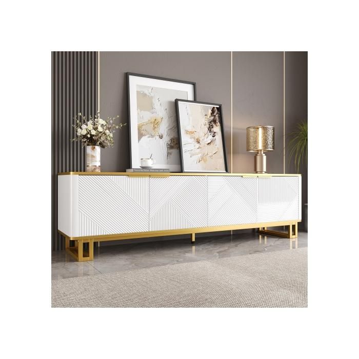 Meuble TV - BLOSSOM - 160 cm - Blanc - Design contemporain - Rangement pratique Meuble TV - BLOSSOM - 160 cm - Blanc - Design contemporain - Rangement pratique