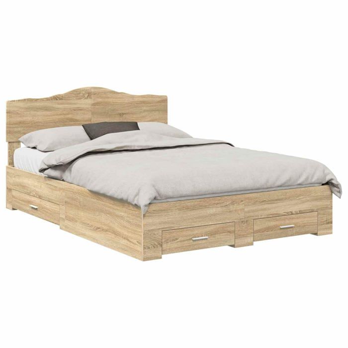 Cadre de lit avec rangement - vidaXL - Chêne Sonoma - Bois dingénierie - 203x153x90 cm - Taille king britannique