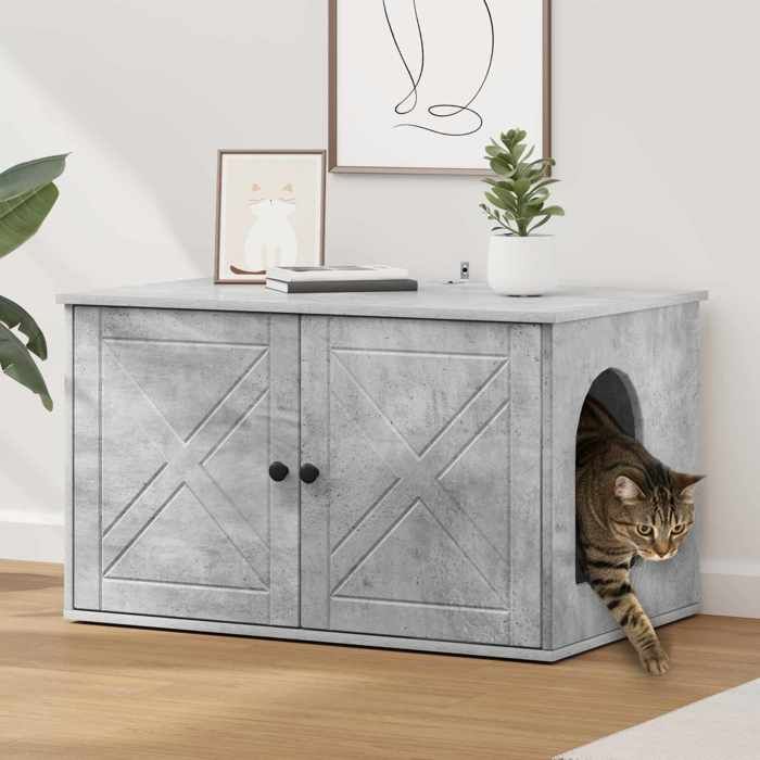 Moderne Maison pour chat - Contemporain - Meuble pour Animaux pour Salon Béton 85 x 55 x 50 cm Bois dingénierie@FR(673393)