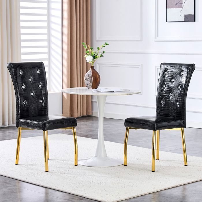 Set von 2 Retro Alligator Haut Polsterte Essstühle mit Kristallschnalle Design und Faux Leder Design ein Hauch von Eleganz und