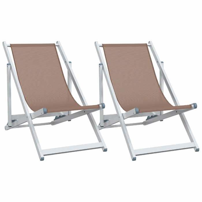 SALE 2026Chaises de plage pliantes lot de 2 - marron aluminium textilène 57x97 5x80cm 6.19 Kg 1877765