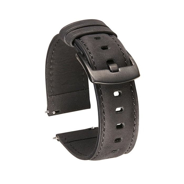 INF Bracelet de Montre en Cuir Crazy Horse à Dégagement Rapide Compatible Samsung et Huawei Le noir 22 mm