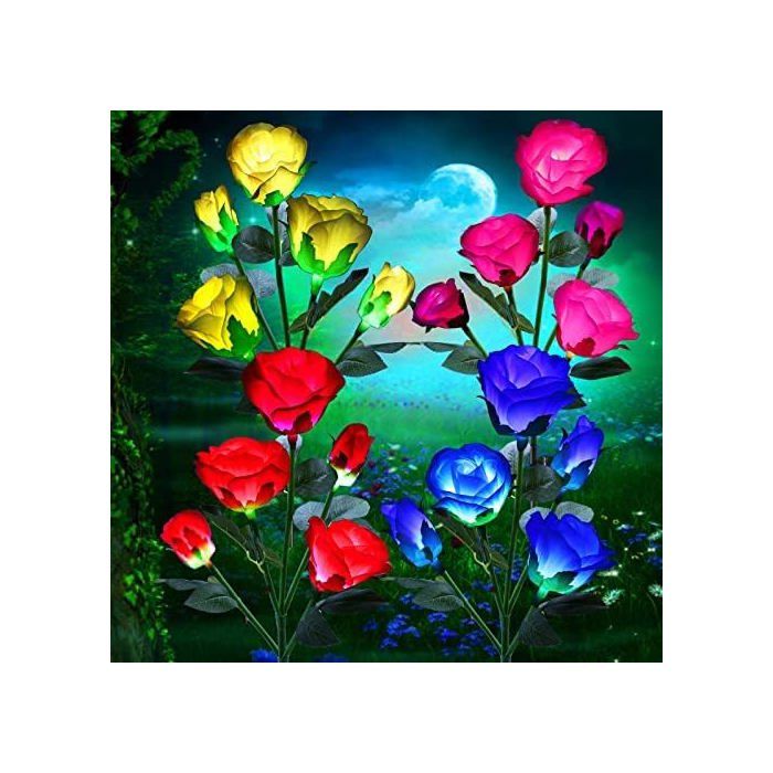 Lampes solaires dextérieur pour jardin cadeaux pour femmes décorations de jardin en forme de roses 7 couleurs changeantes