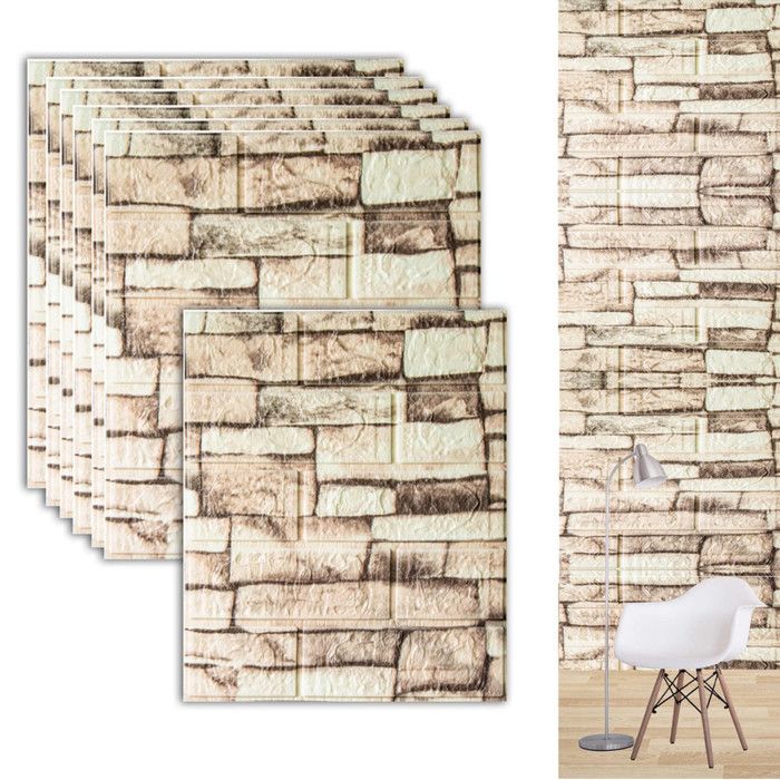 10pcs 3D Brique Mur Autocollant, Panneau Mousse Auto-Adhésif