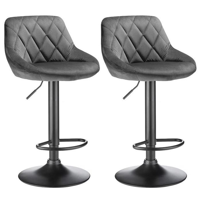 Lot de 2 Tabouret Bar-MENGDA-Chaise de Bar pivotante-Hauteur réglable-Tissu en velours-Gris foncé-Pour bar cuisine salle à manger