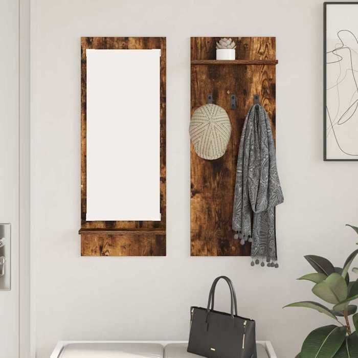 Marron Étagère Dentrée - design mural - Magnifique Porte-manteau mural avec étagère Chêne fumé 70x10x90cm CL5161580