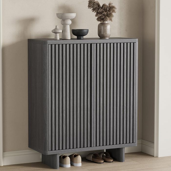 Meuble à chaussures Double Porte Armoire à Chaussures 5 niveaux avec 4 étagères réglables Range-Chaussures Moderne Gris