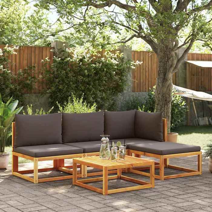 Brun Siège de jardin - Canapé de jardin - sans accoudoirs - avec coussins - en bois dacacia et corde C3809