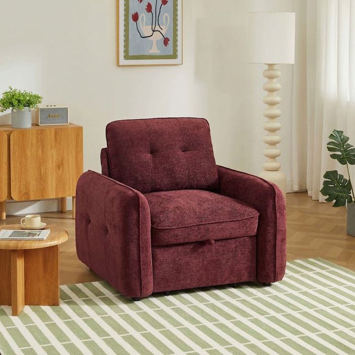 Fauteuil convertible IMPA 1 place tissu chenille rouge Fauteuil convertible IMPA 1 place tissu chenille rouge