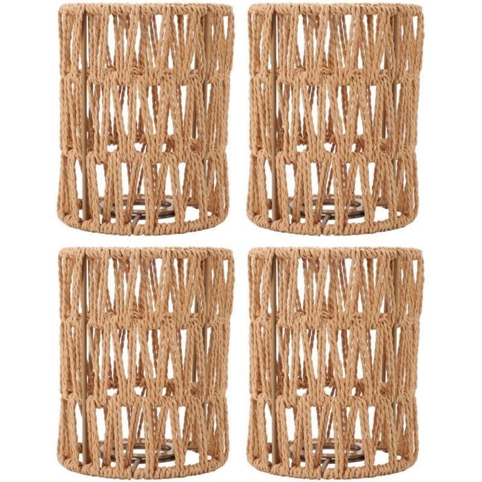 Abat-jour rétro Imitation rotin Style bohème tissé à la main pour lampadaires lustres mur de Table 4 pièces
