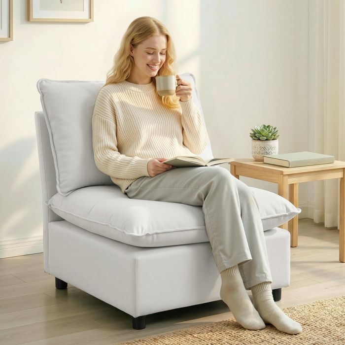 Fauteuil d’appoint - Leathaire gris - Assise large et profonde - Rembourrage épais - Modulable