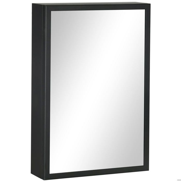 Armoire de salle de bain murale avec miroir 3 étagères noir 40 x 12 x 60 cm en acier inoxydable