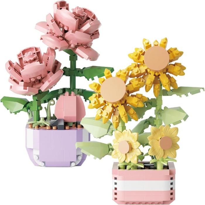 Ensemble de 2 mini blocs de construction de fleurs (fleur en beurre + rose)