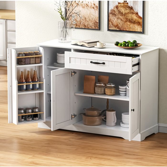 VUENOR Buffet bas blanc 3 portes 1 tiroir 107 x 40 x 83 4 cm style moderne