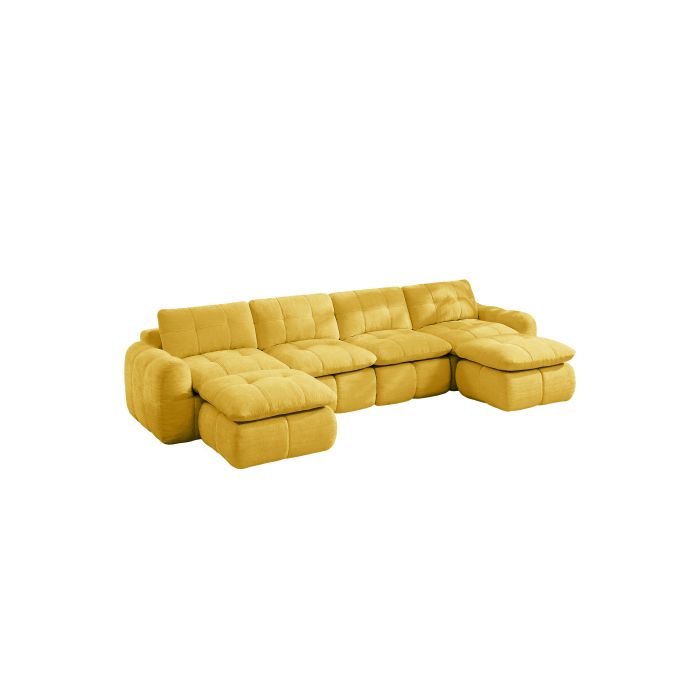 Canapé modulable Compressé dangle 4 places-Canapé lit convertible en forme de Umousse haute densité 32DJaune