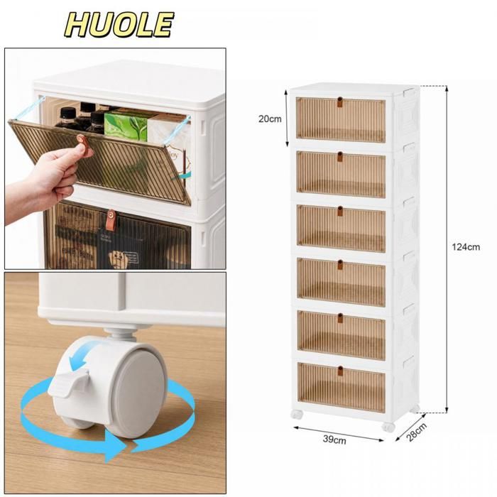 Coffre de rangement pliable à 6 étages avec roulettes - Meuble de rangement facile à déplacer - 38 × 27 × 123 cm (blanc).